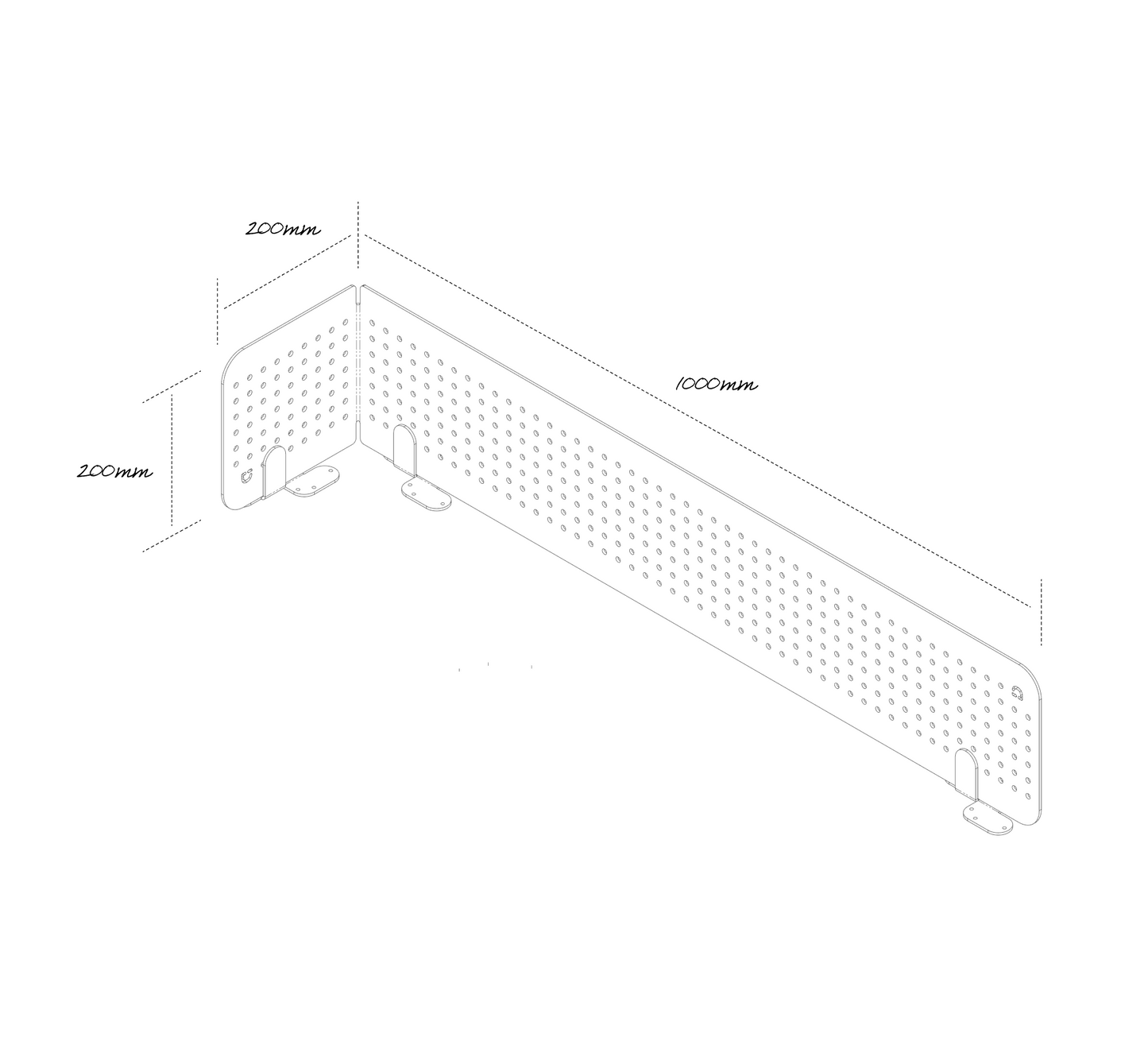 VIDER | DESKTOP DIVIDER | PERFORATED 3mm STEEL | 200 x 1000 x 200mm High